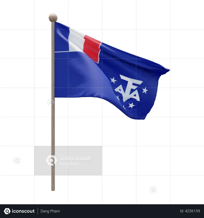 French Southern and Antarctic Lands Flagpole Flag 3D Illustration