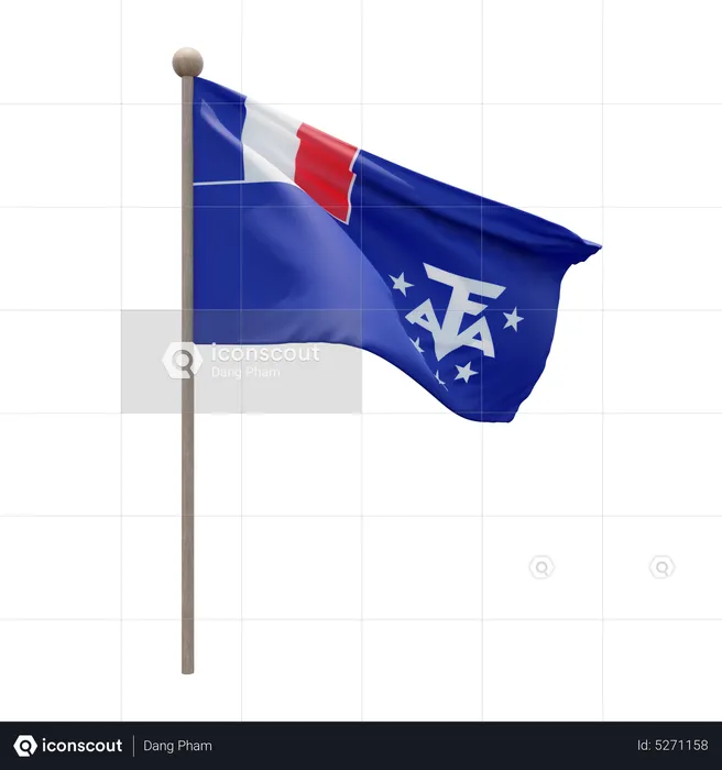 French Southern and Antarctic Lands Flagpole Flag 3D Icon