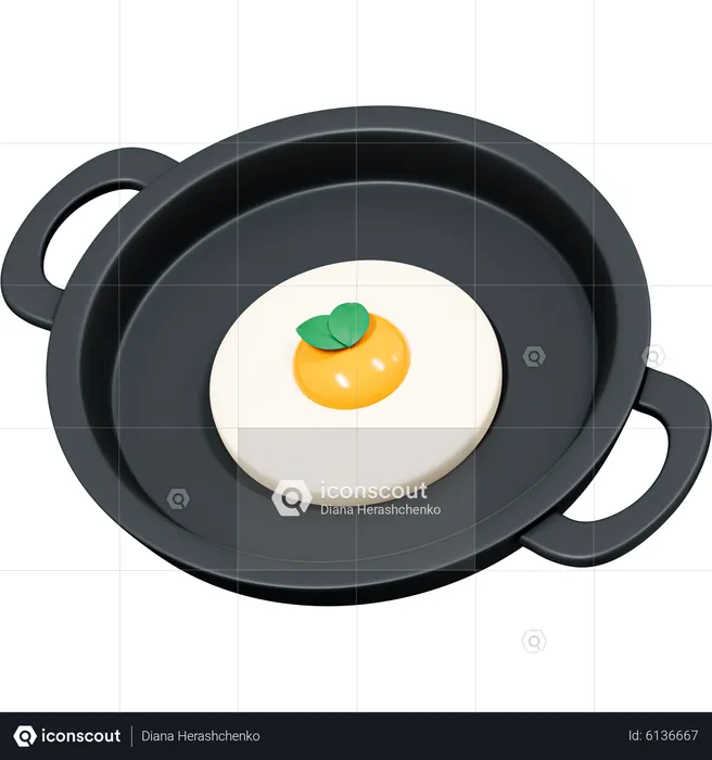 Fried egg on frying pan with basil  3D Icon