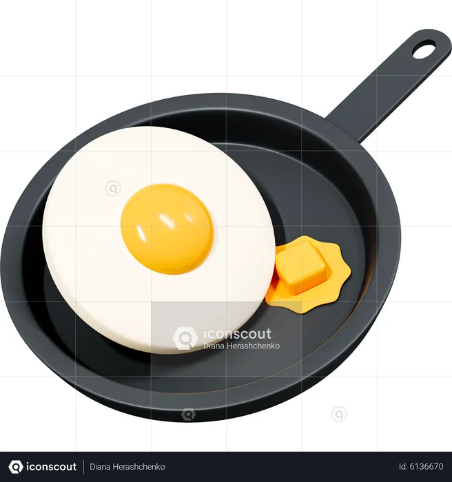 Fried egg on frying pan with butter  3D Icon