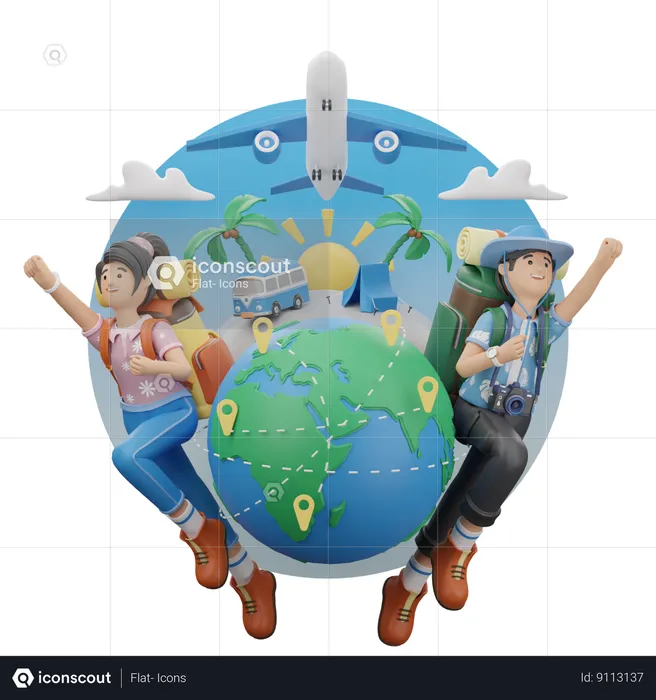 Friends Are Going On International Flight  3D Illustration