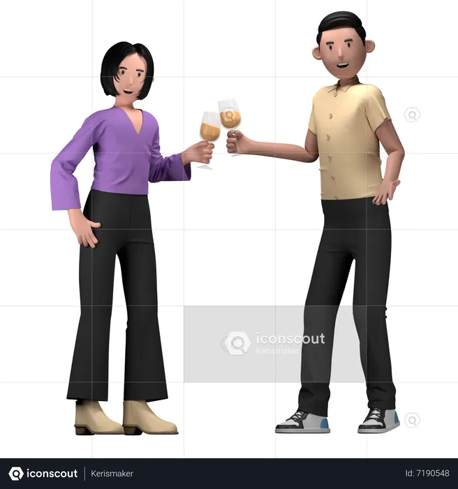 Friends cheers drink at birthday party  3D Illustration