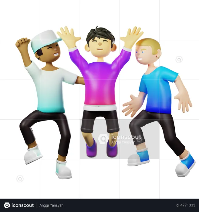 Friends Jumping In Celebration  3D Illustration