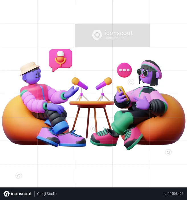 Friends Talking while Having Podcast  3D Icon