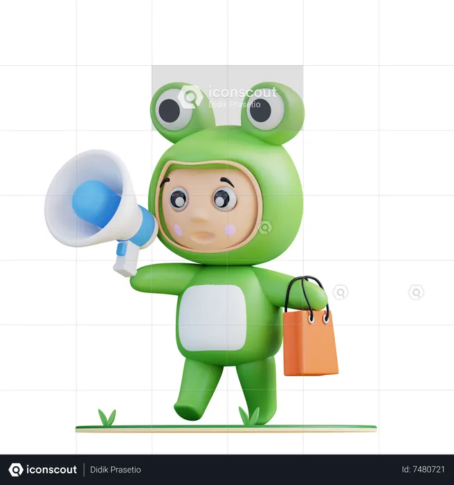 Frog doing shopping marketing  3D Illustration