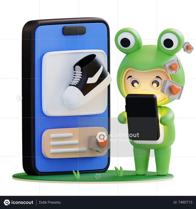 Frogie liebt das Produkt  3D Illustration