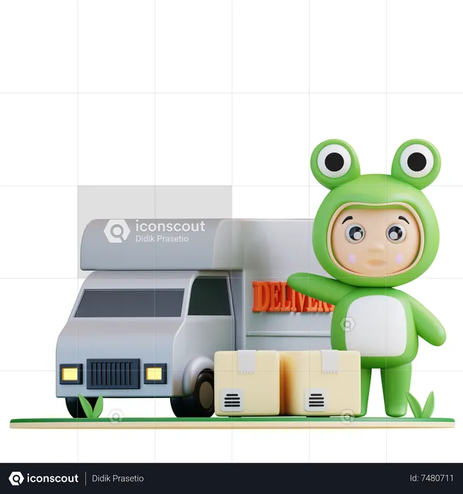 Frogie ready for making deliveries  3D Illustration