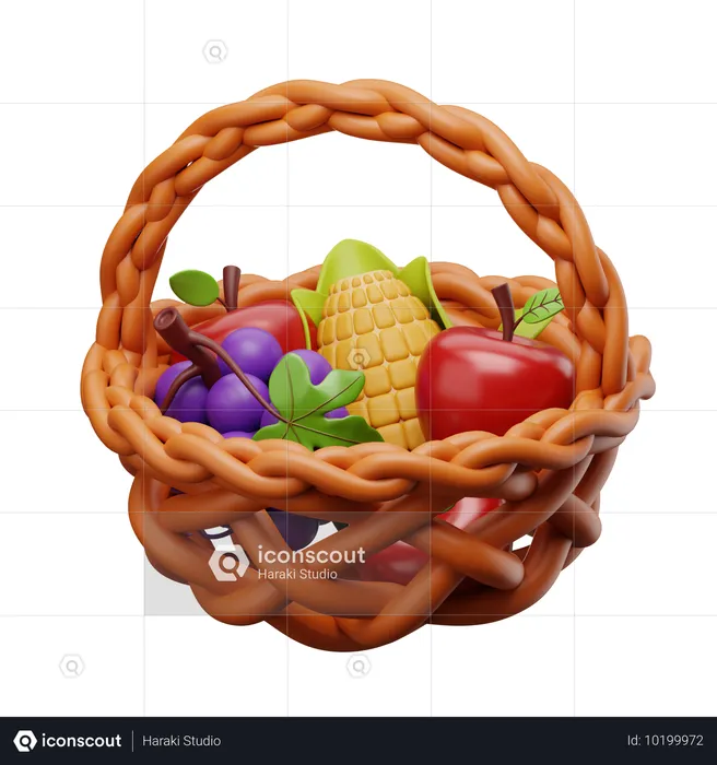 Fruits In Basket  3D Icon