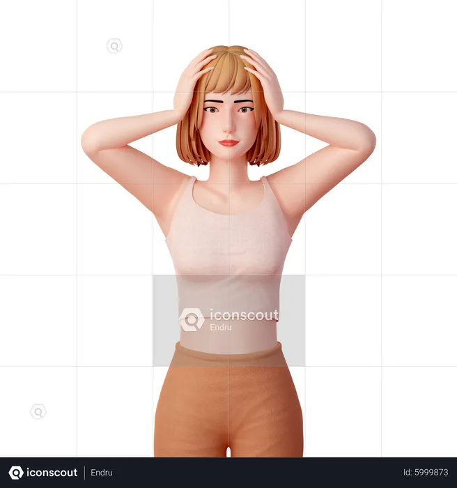 Frustrated and Overwhelmed Woman Holds Head with Both Hands  3D Illustration