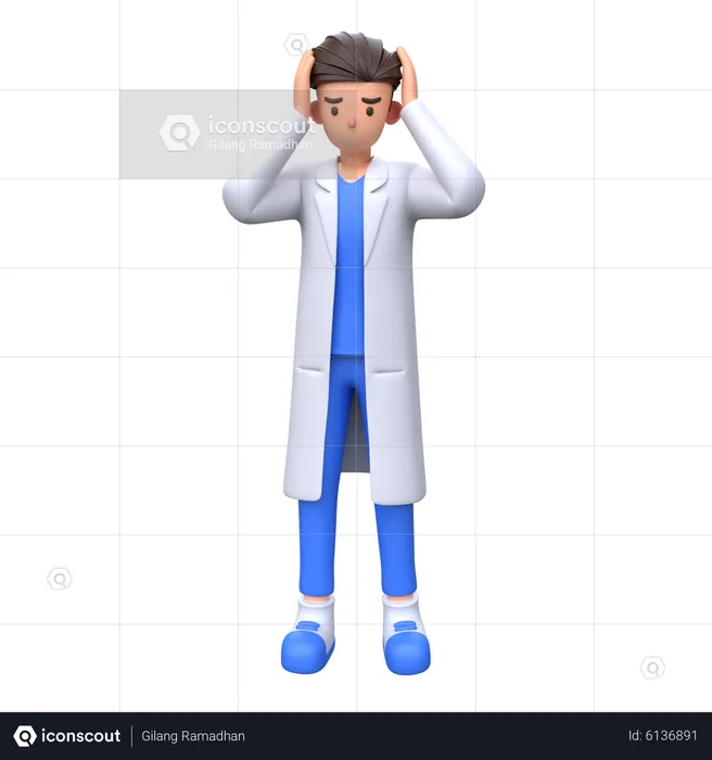 Frustrated Doctor holding head  3D Illustration