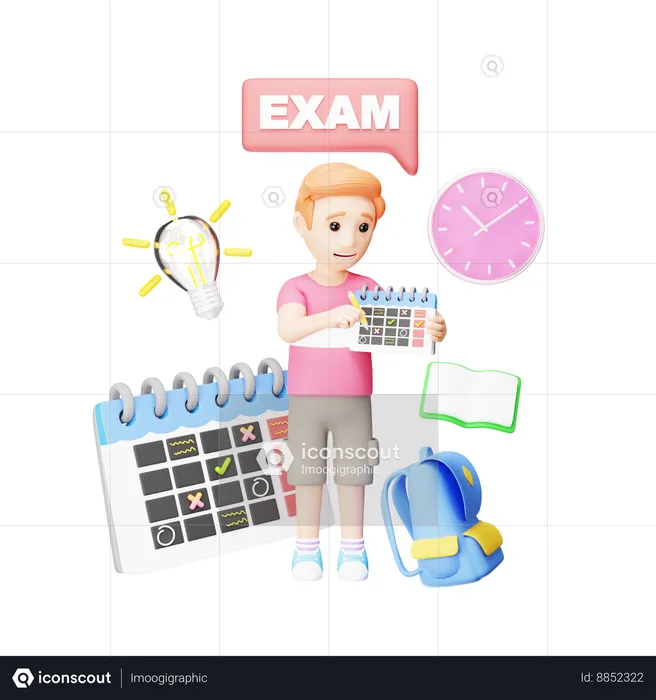 Frustrated student preparing his exam schedule  3D Illustration