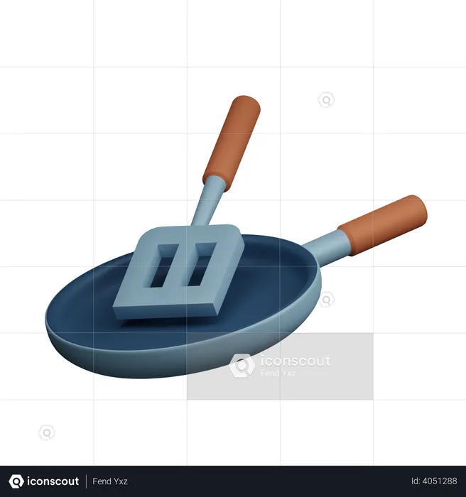 Frying Pan And Spatula  3D Illustration