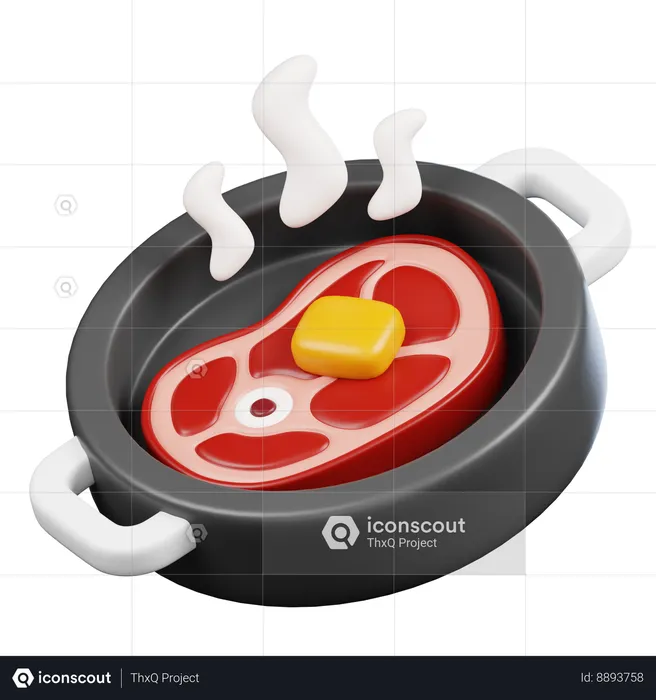 Frying Pan with Meat  3D Icon
