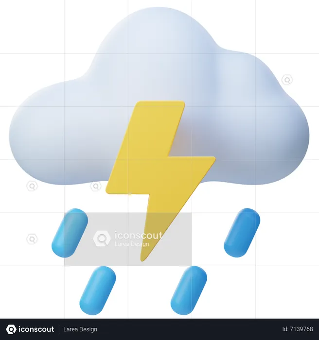 Fuertes lluvias y truenos  3D Icon