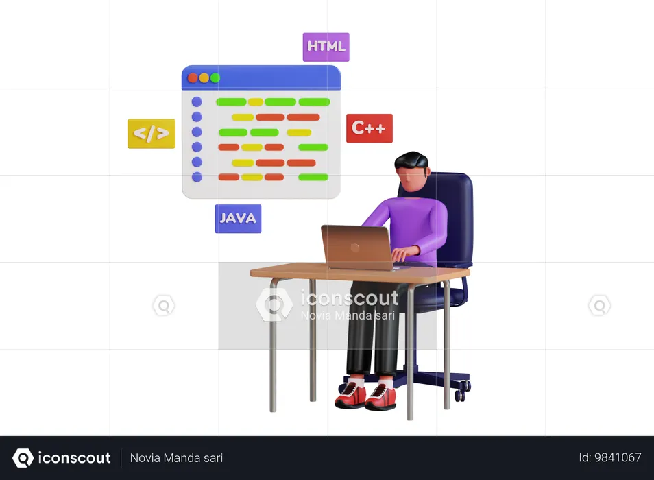 ウェブコーディングを行うフルスタック開発者  3D Illustration