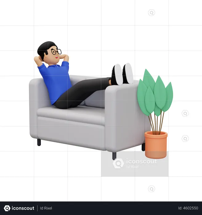 Funcionário relaxando no sofá  3D Illustration