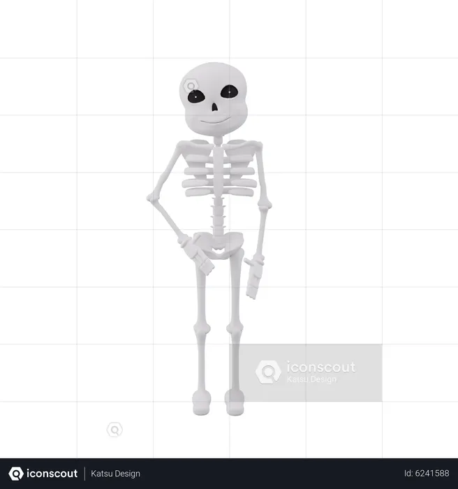 Funny skeletons giving standing pose  3D Illustration