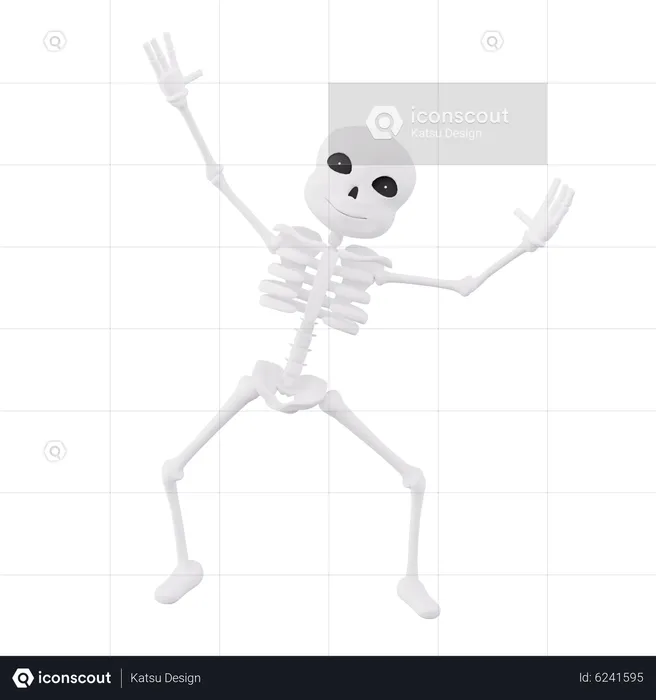 Funny skeletons raised both hands  3D Illustration