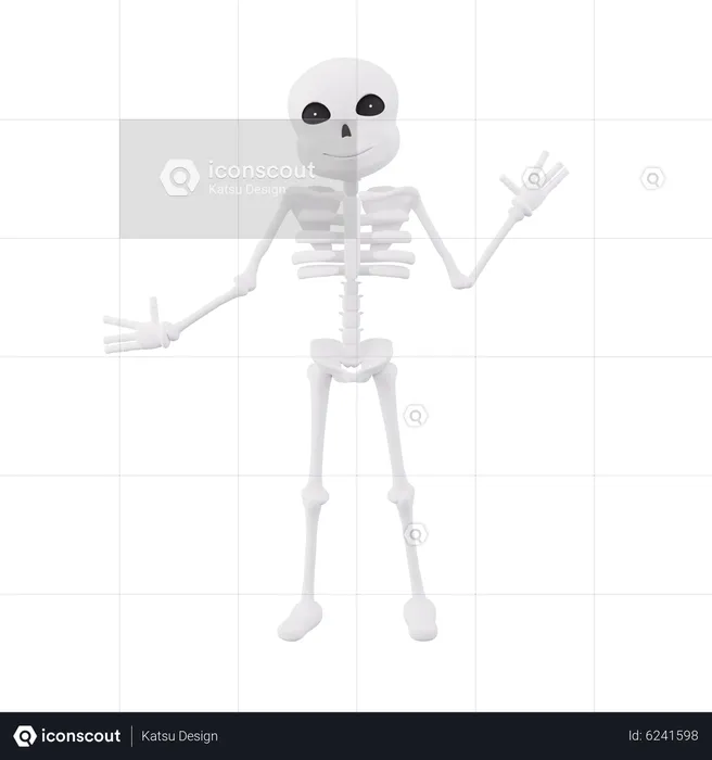 Funny skeletons standing while showing right hand  3D Illustration