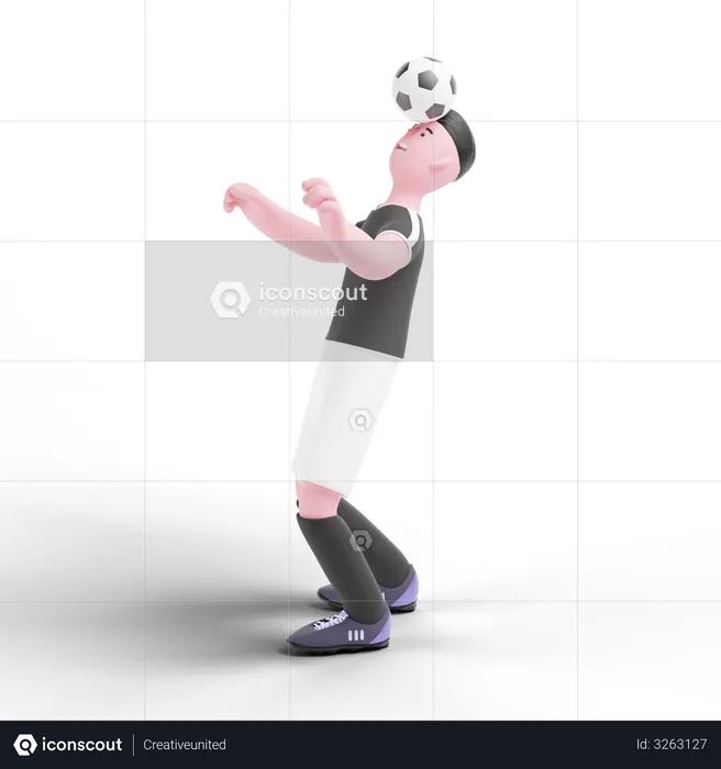 Football-Spieler dribbelt Ball mit Kopf  3D Illustration