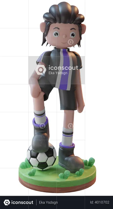 Footballspieler steht mit Fußball  3D Illustration