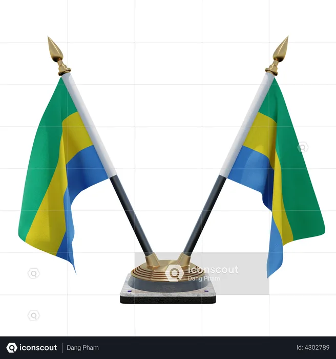 Gabon Double Desk Flag Stand Flag 3D Illustration
