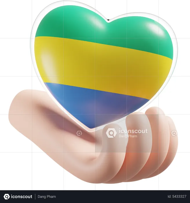 Gabon Flag Heart Hand Care Flag 3D Icon