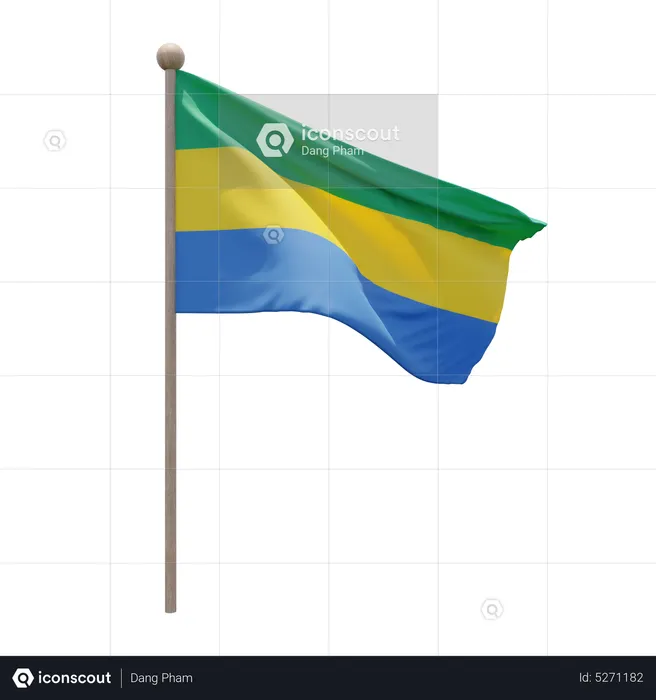 Gabon Flagpole Flag 3D Icon