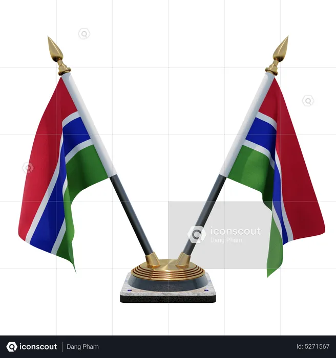 Gambia Doppelter (V) Tischflaggenständer Flag 3D Icon