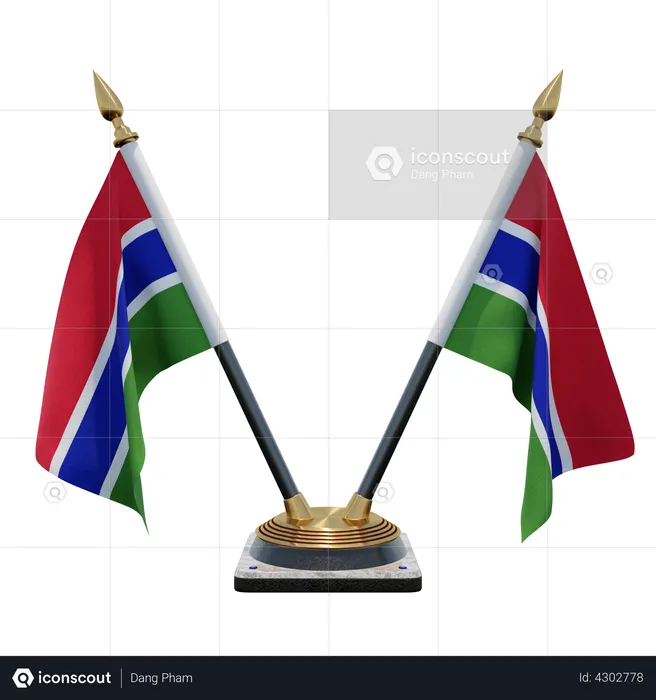 Soporte de bandera de escritorio doble de Gambia Flag 3D Flag