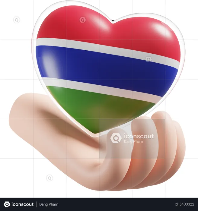 Gambia Flag Heart Hand Care Flag 3D Icon