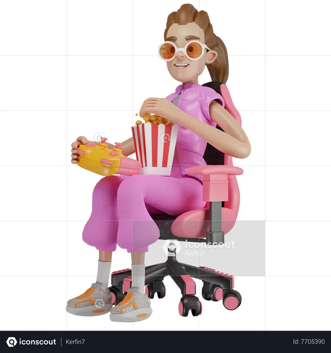 Gamer girl enjoying  3D Illustration