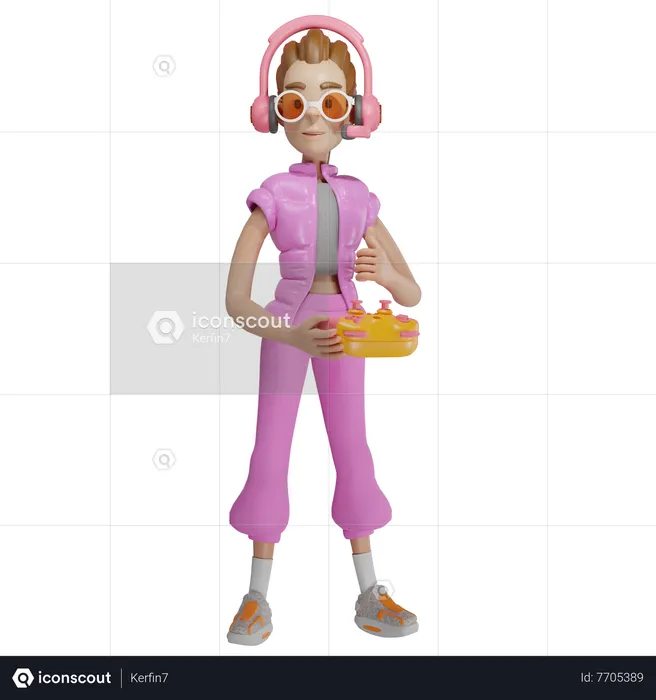 Gamer girl pointing thumb up  3D Illustration