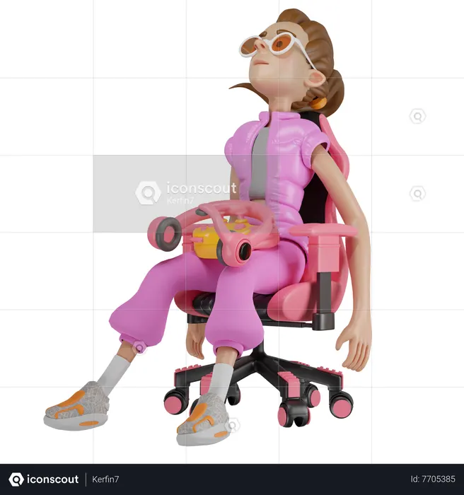 Gamer girl resting  3D Illustration