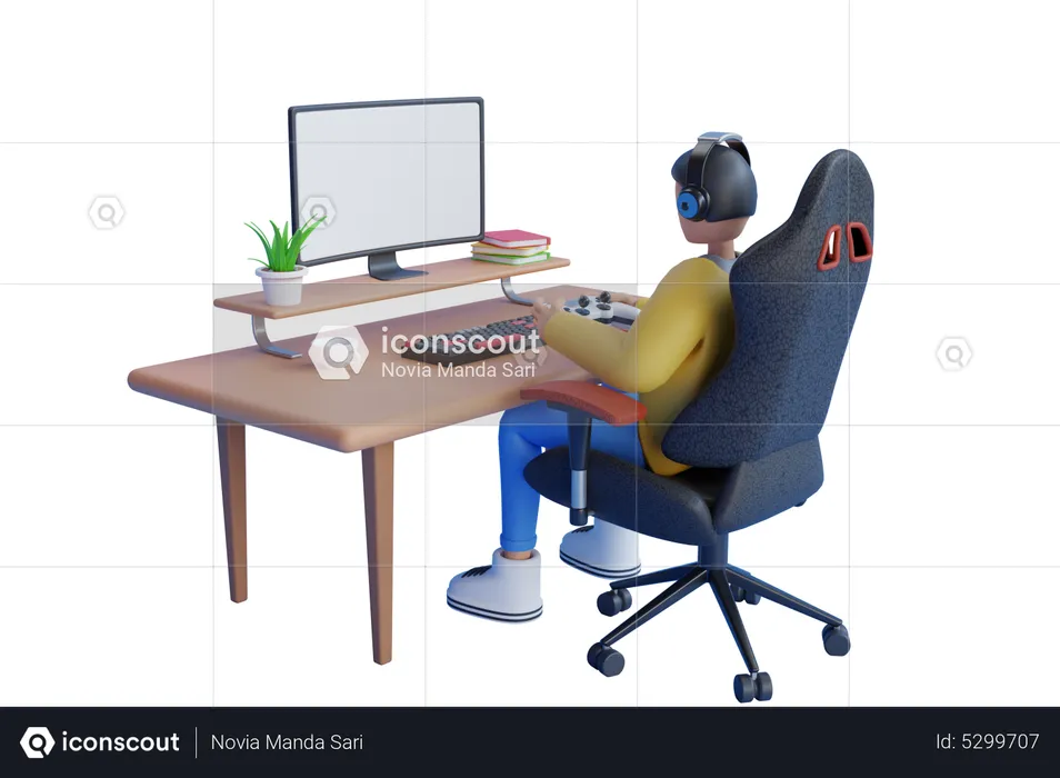 Gamer playing online game on PC  3D Illustration