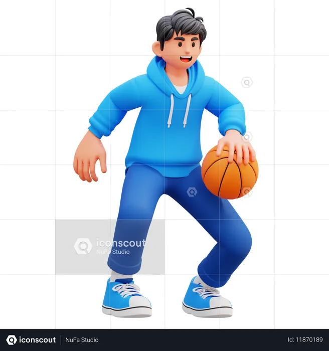 Garçon à capuche jouant au basket  3D Icon