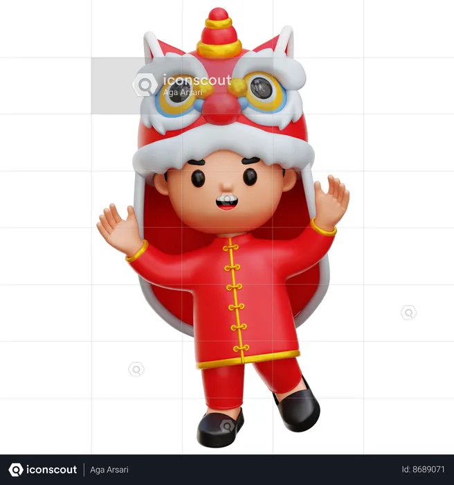 Garçon chinois portant un costume de dragon  3D Icon