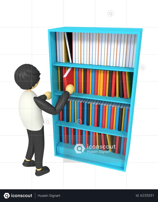 Garçon à la bibliothèque  3D Illustration