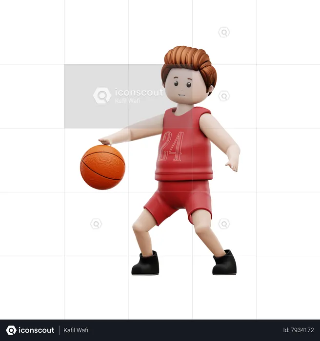 Garçon dribblant au basket  3D Illustration