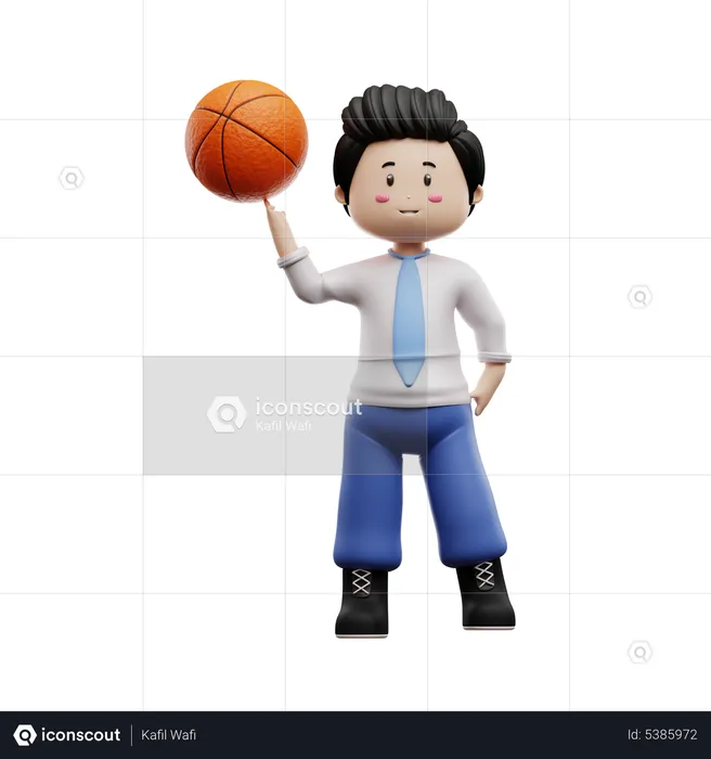 Garçon étudiant qui tourne le basket-ball  3D Illustration