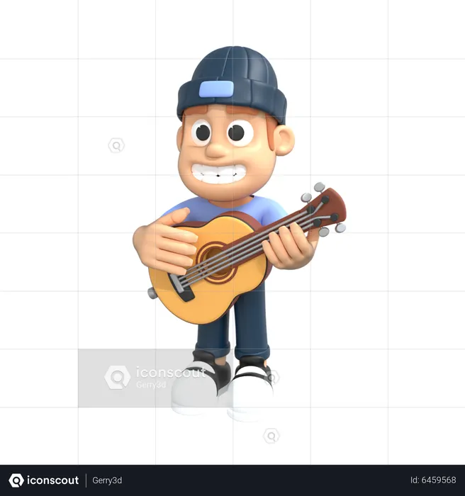 Garçon jouant de la guitare  3D Illustration