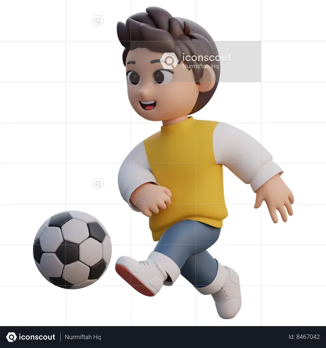 Le garçon joue au football  3D Illustration