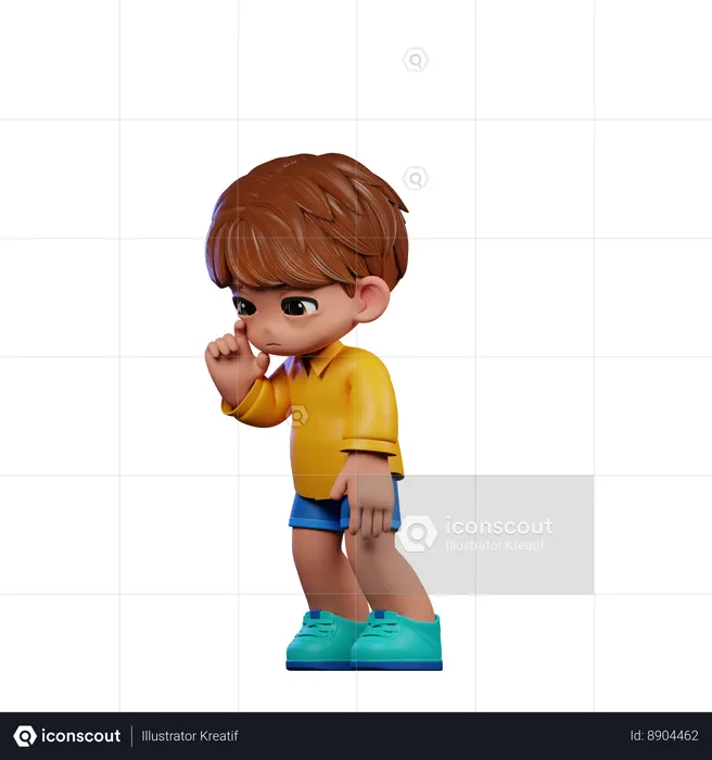 Joli garçon donnant une pose triste debout  3D Illustration