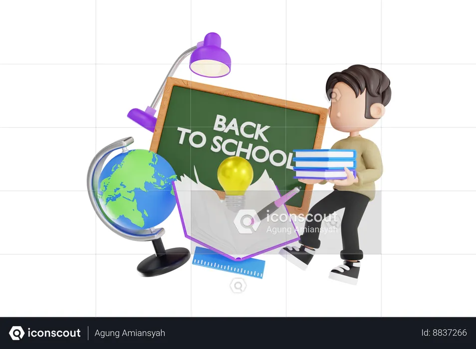 Garçon de retour à l'école  3D Icon