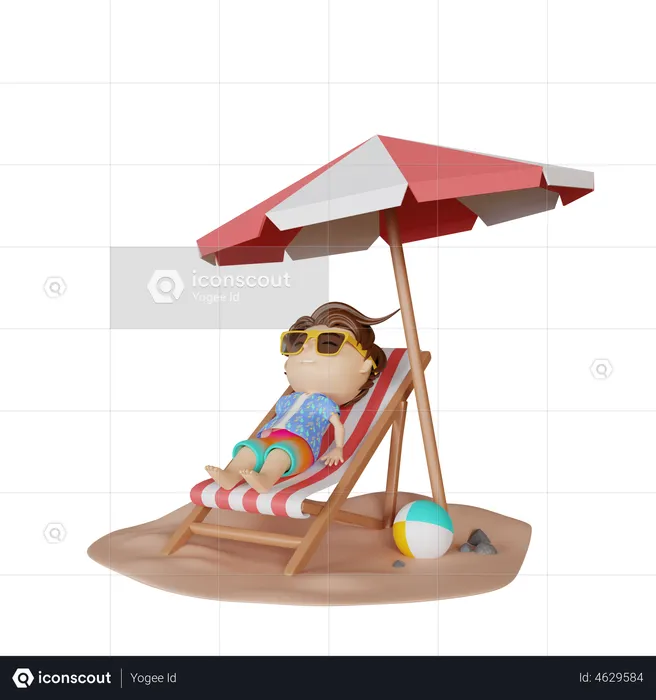 Garçon se détendant à la plage  3D Illustration