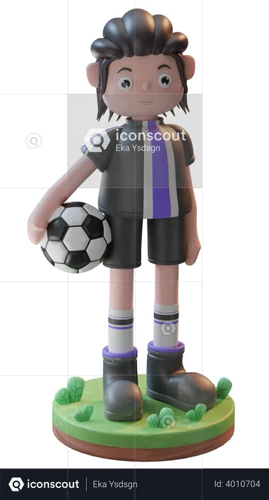 Garçon tenant un ballon de football  3D Illustration