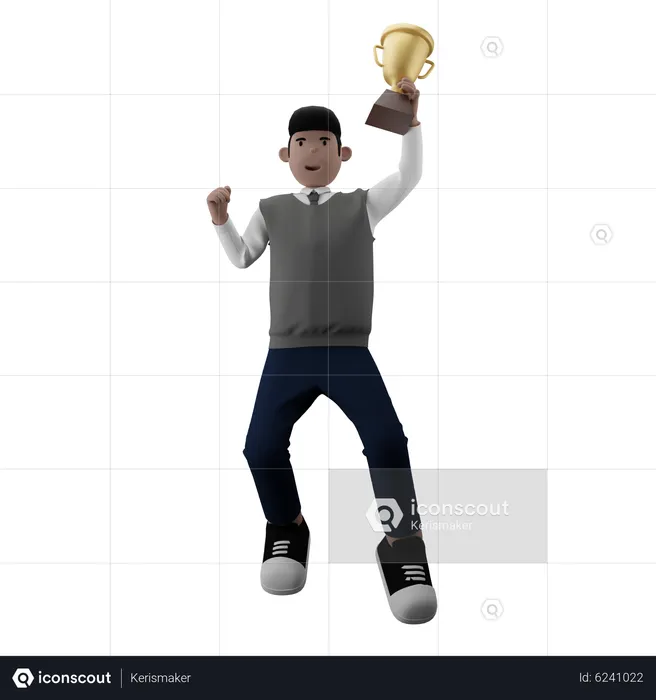 Garçon tenant un trophée  3D Illustration