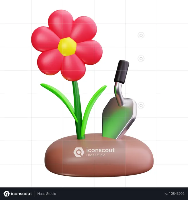 Garden flower with spade  3D Icon