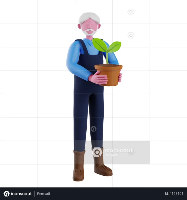 Gardener holding plant  3D Illustration
