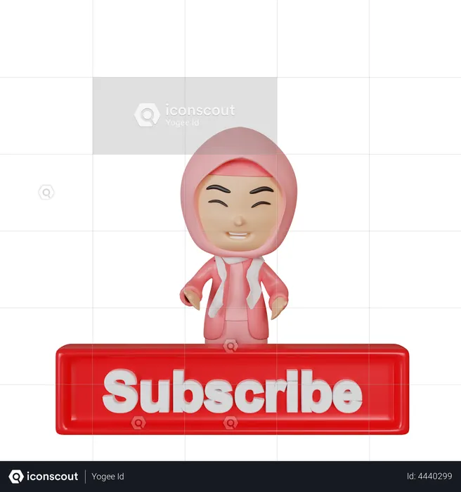 Garota apontando as mãos para o botão de inscrição  3D Icon